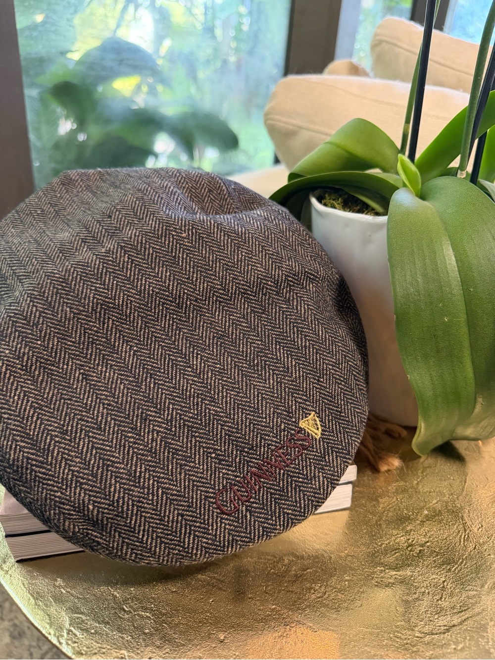 Guinness Brown Herringbone Flat Cap with Embroidered Logo